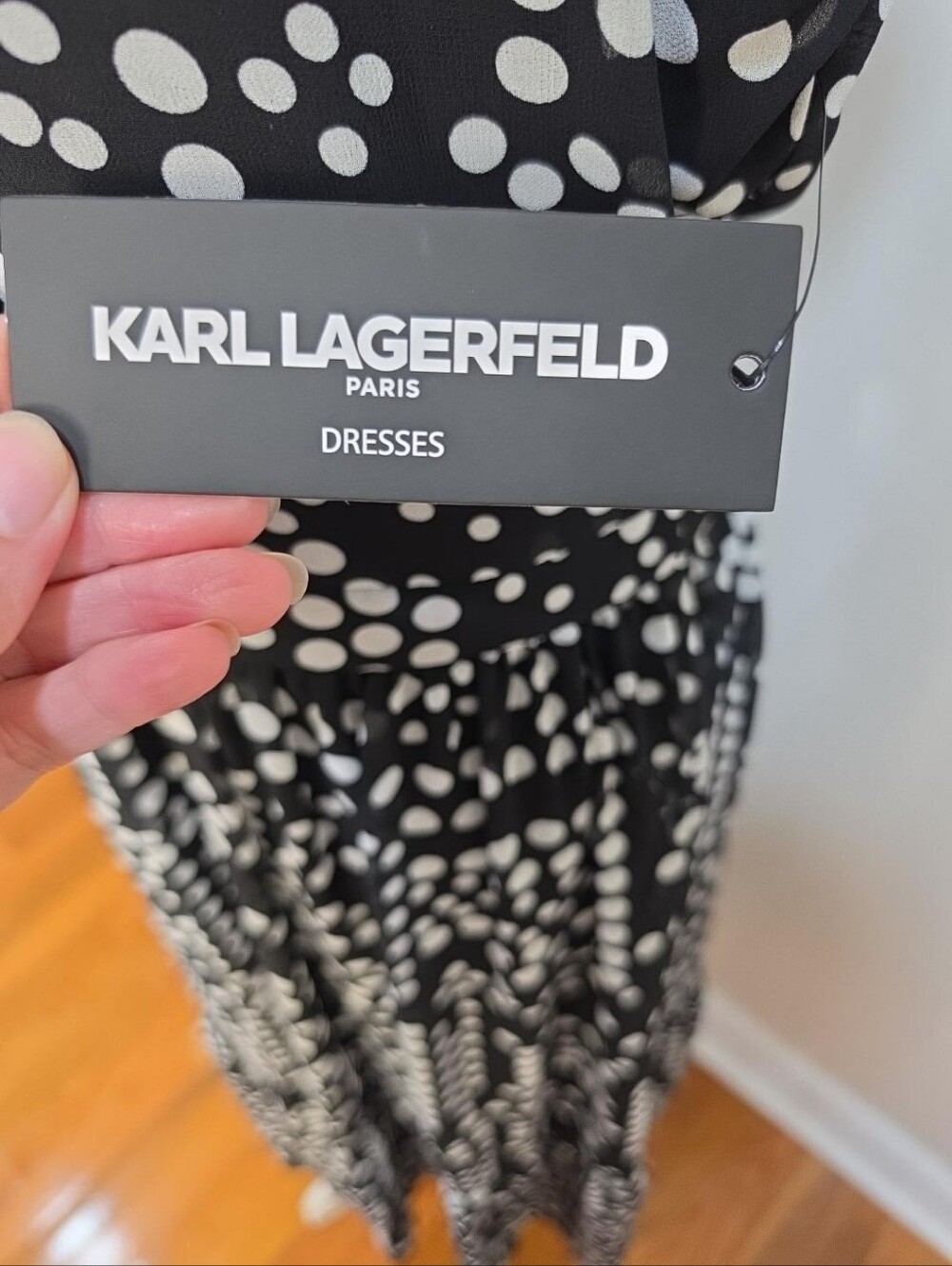 Karl Lagerfeld Black and White Polka Dot Halter Midi Dress - Picture 3 of 13